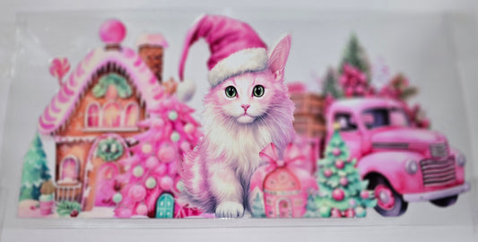 Christmas cat clear UV DTF decal wrap