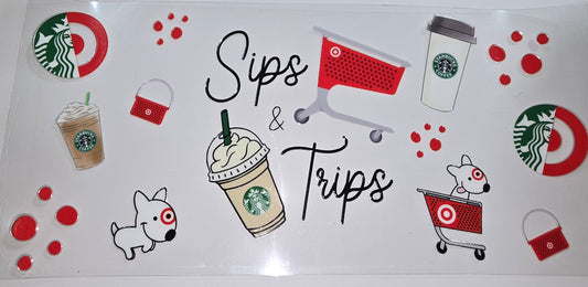 Sips & Trips clear UV DTF decal wrap