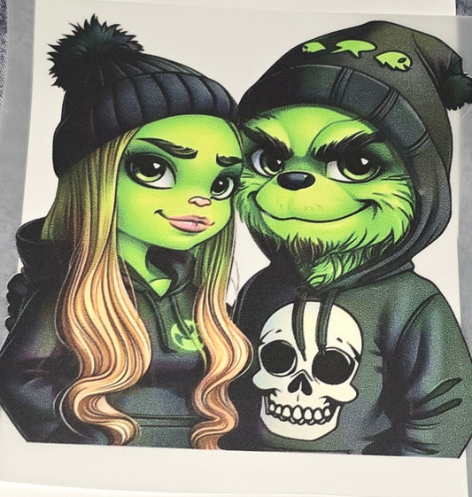 The grinch & his gf hoodie medium clear DTF iron on transfer