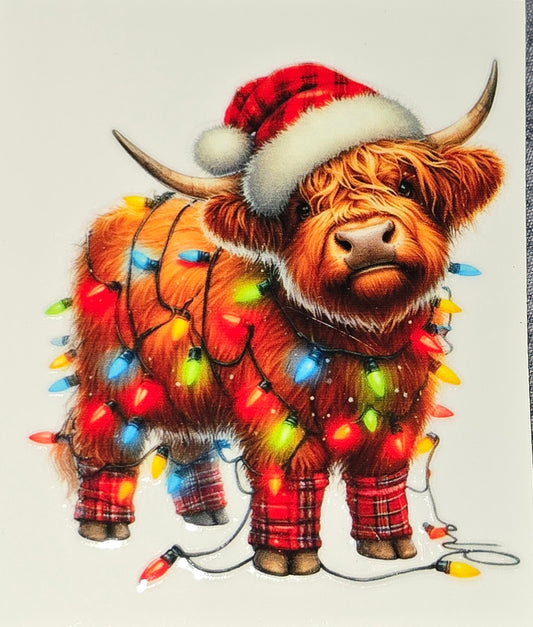 Christmas lights fluffy cows medium clear UV DTF