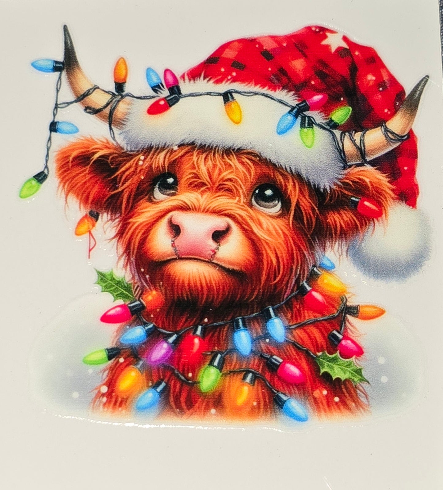 Christmas lights fluffy cows medium clear UV DTF