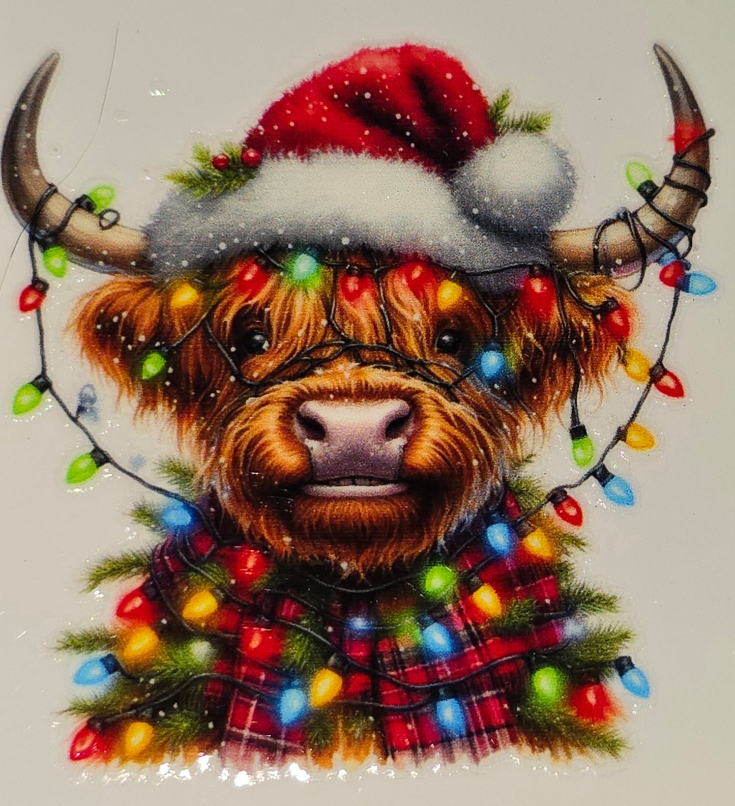 Christmas lights fluffy cows medium clear UV DTF