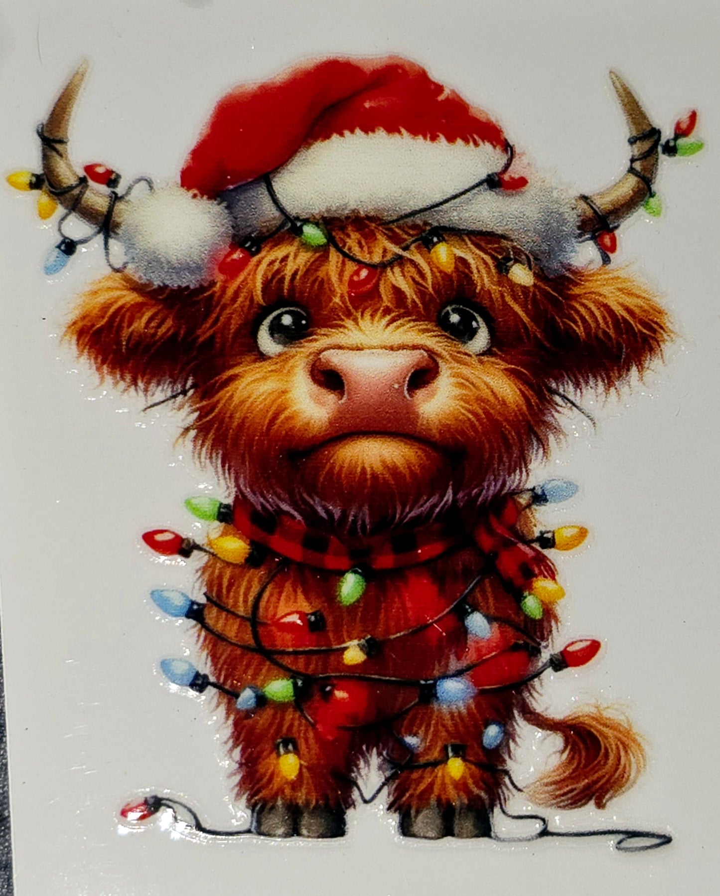Christmas lights fluffy cows medium clear UV DTF