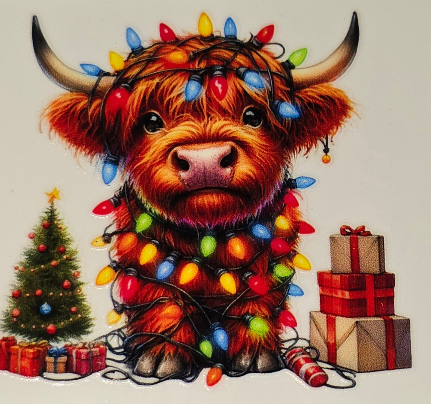 Christmas lights fluffy cows medium clear UV DTF