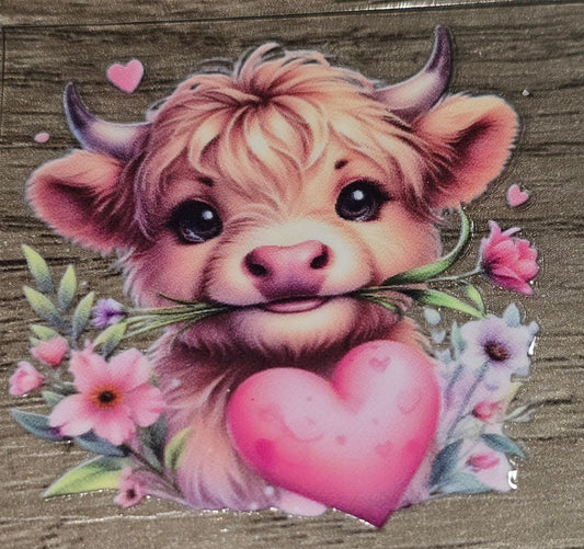 Small fluffy cow 4 clear UV DTF decal