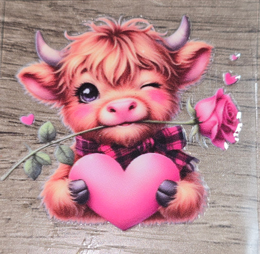 Small fluffy cow 5 clear UV DTF decal