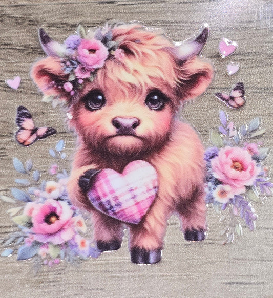 Small fluffy cow 7 clear UV DTF decal