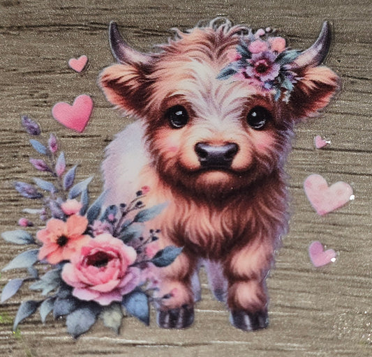 Small fluffy cow 9 clear UV DTF decal