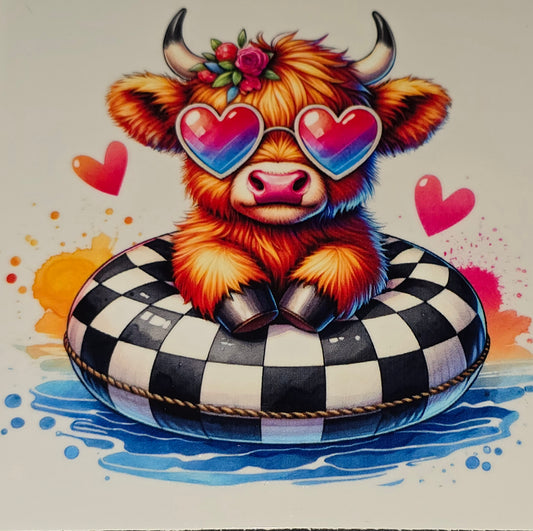 Summer vibes fluffy cow xl clear UV DTF decal