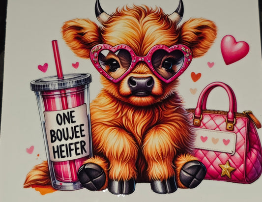 One boujee heifer XL clear UV DTF decal