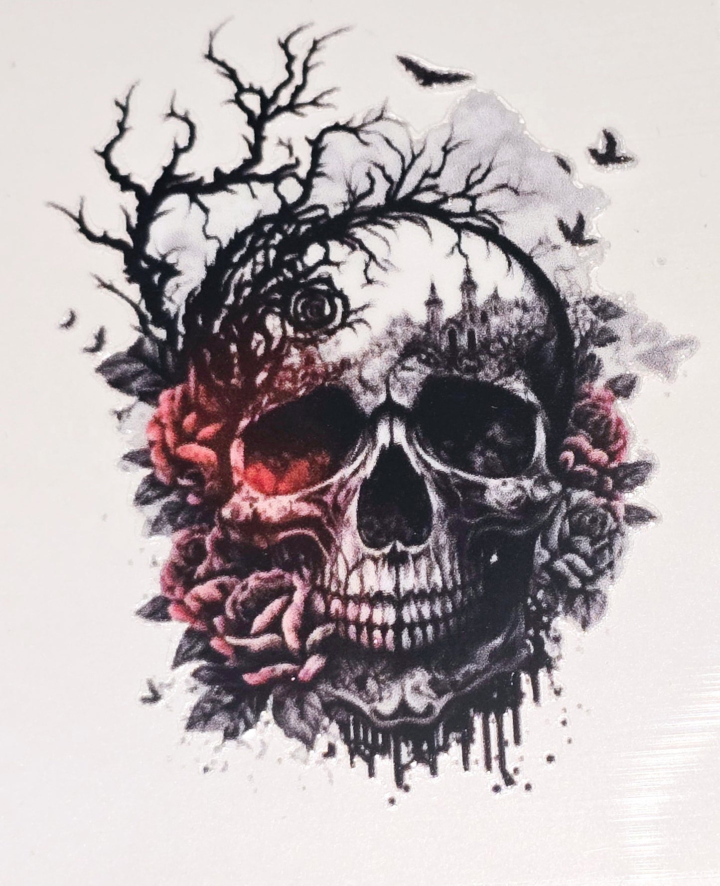 Floral skulls medium clear UV DTF