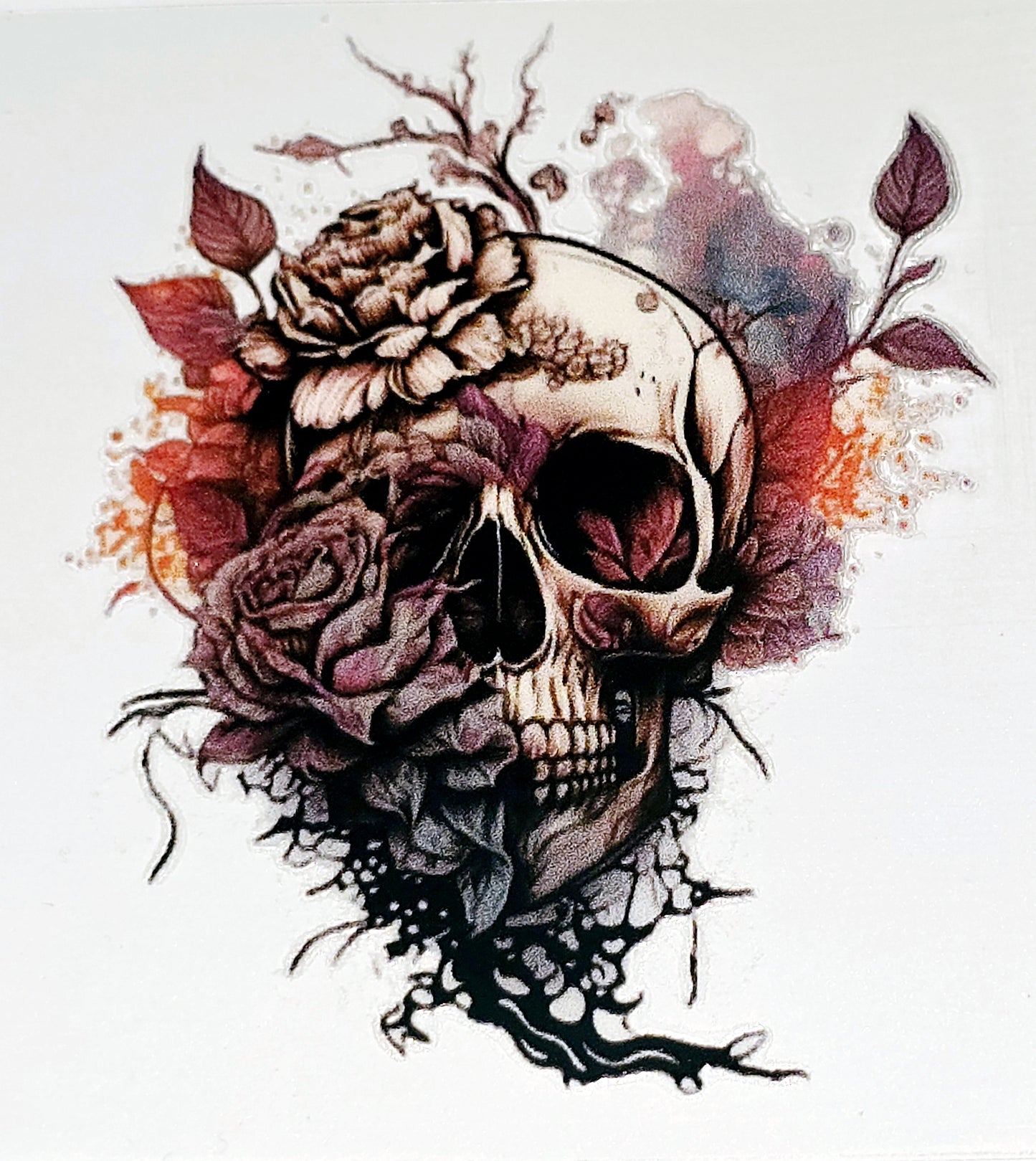Floral skulls medium clear UV DTF
