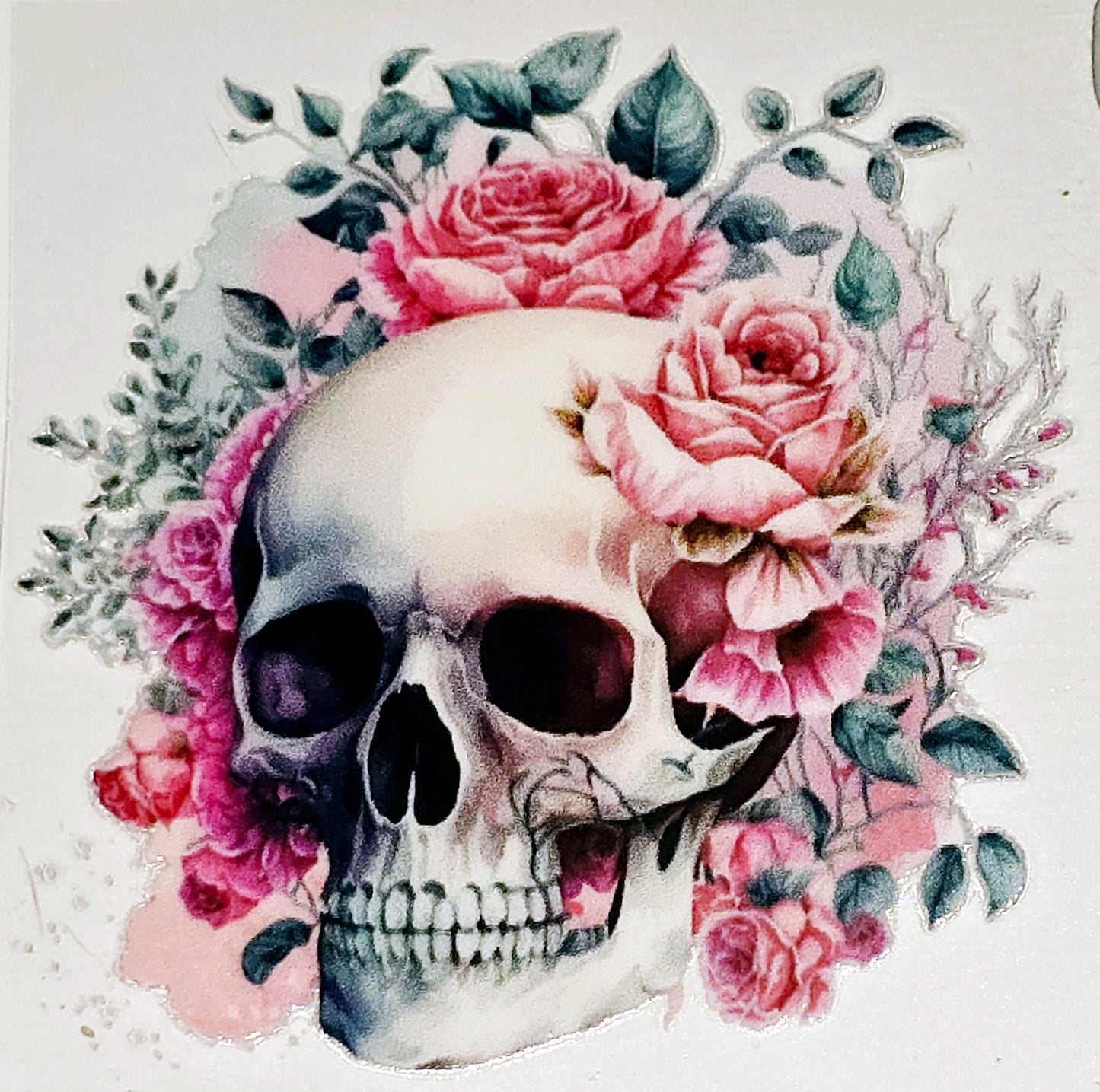 Floral skulls medium clear UV DTF