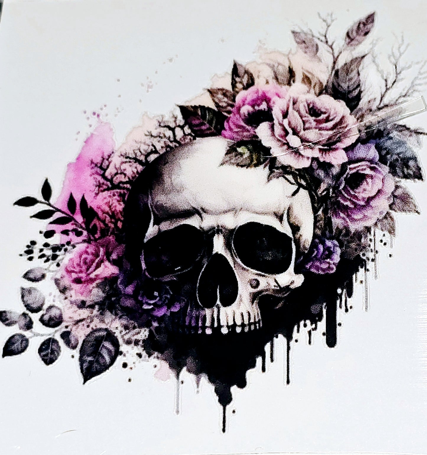 Floral skulls medium clear UV DTF