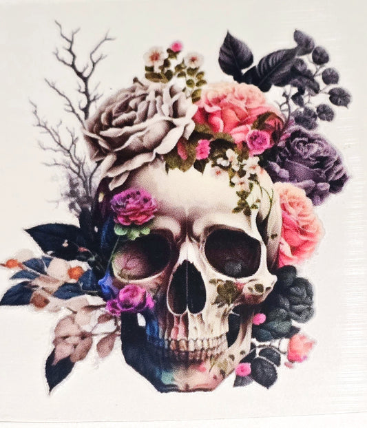 Floral skulls medium clear UV DTF