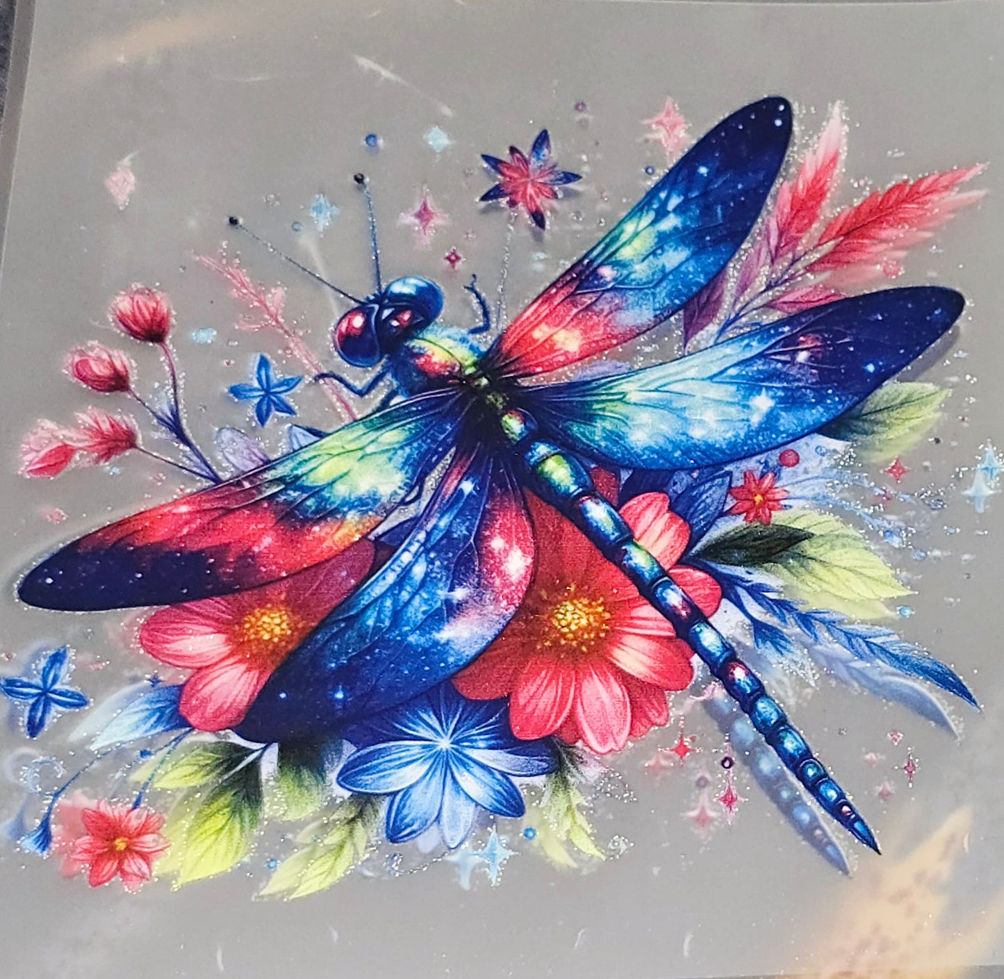 Dragonfly floral medium clear DTF iron on transfer