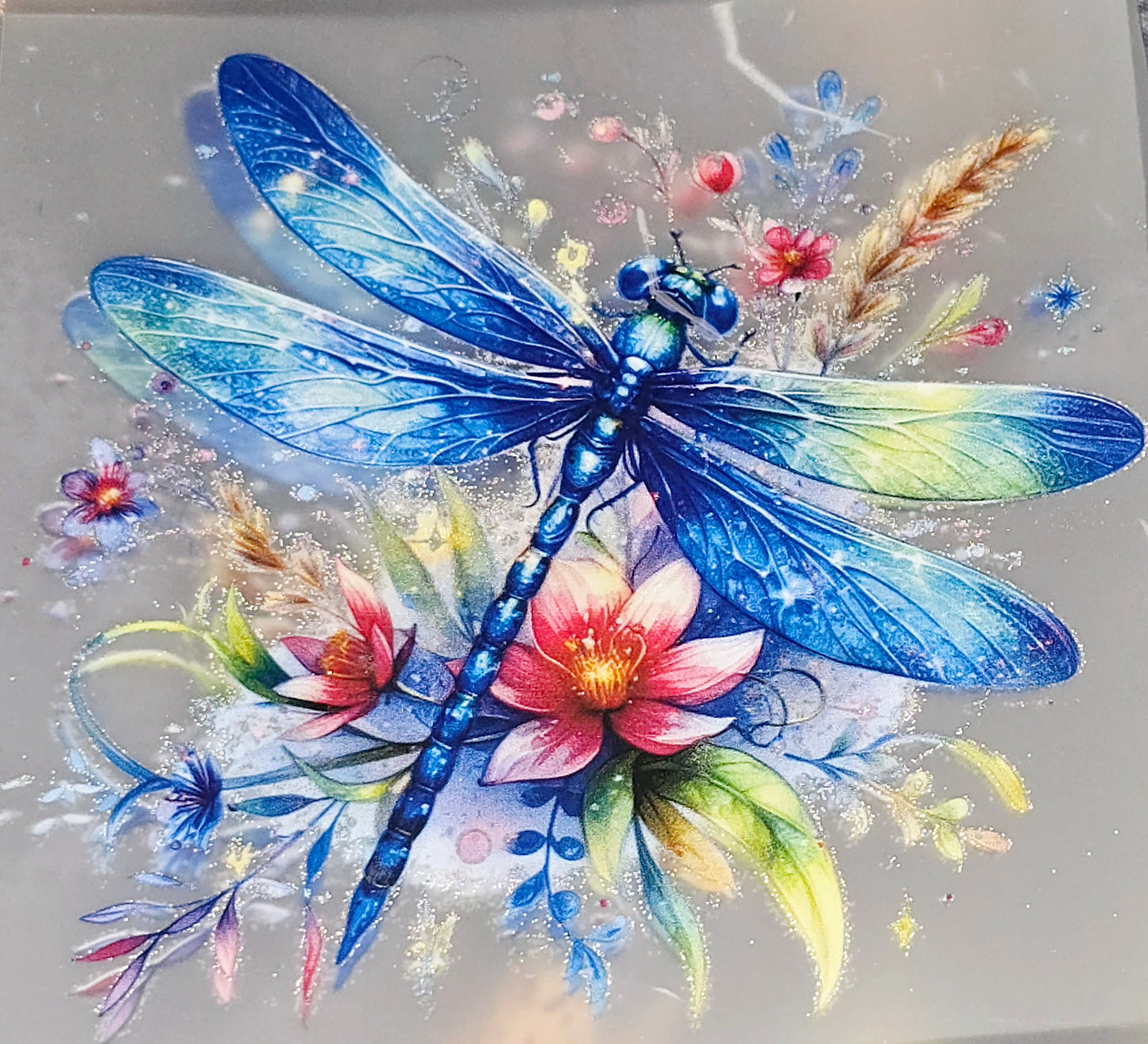 Dragonfly floral medium clear DTF iron on transfer