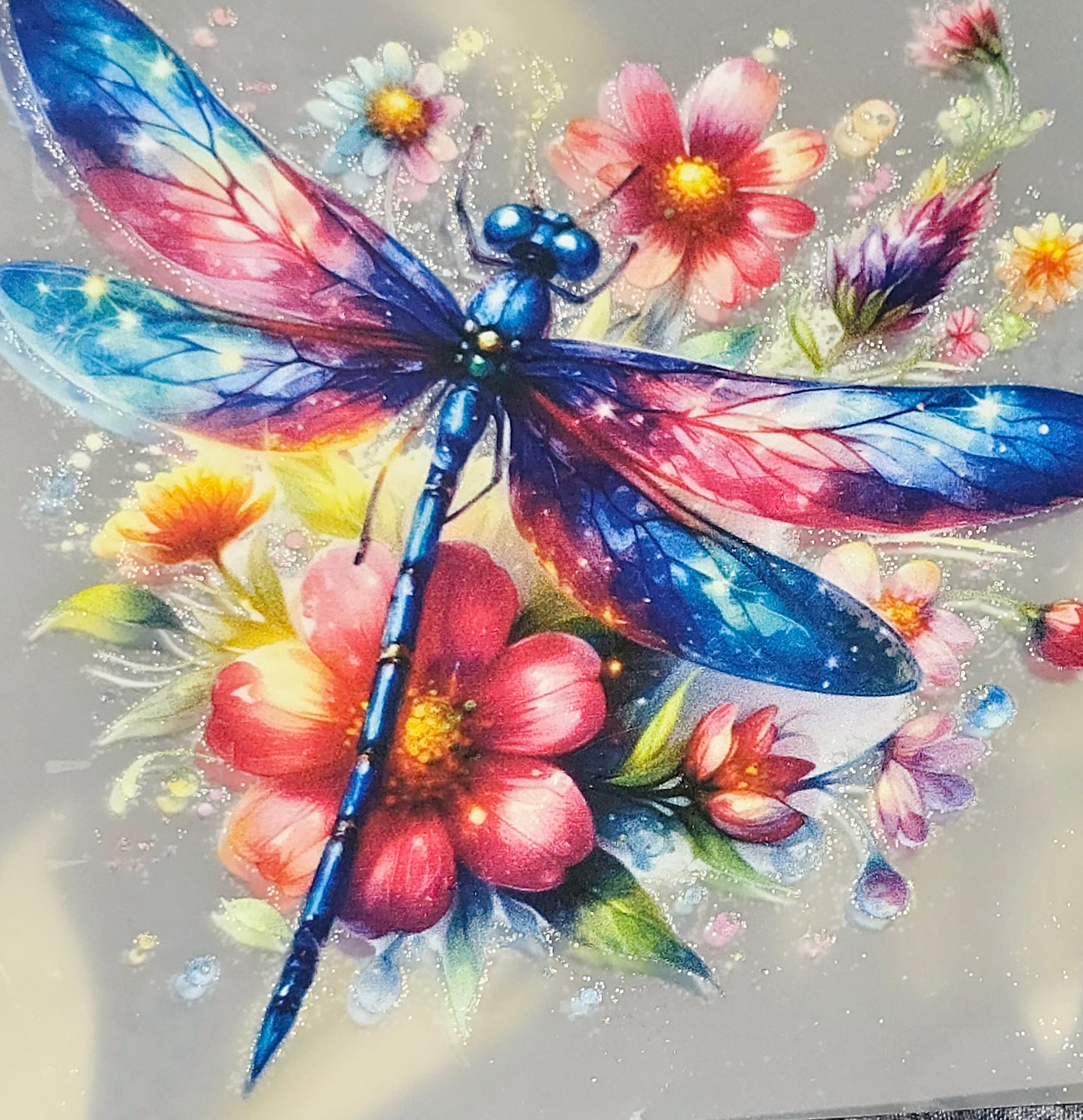 Dragonfly floral medium clear DTF iron on transfer