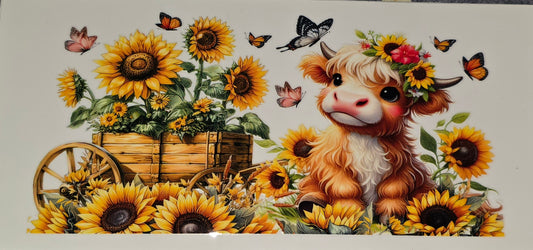Sunflower baby cow clear UV DTF decal wrap