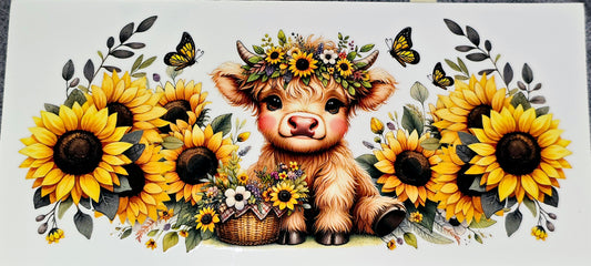 Sunflower baby cow clear UV DTF decal wrap