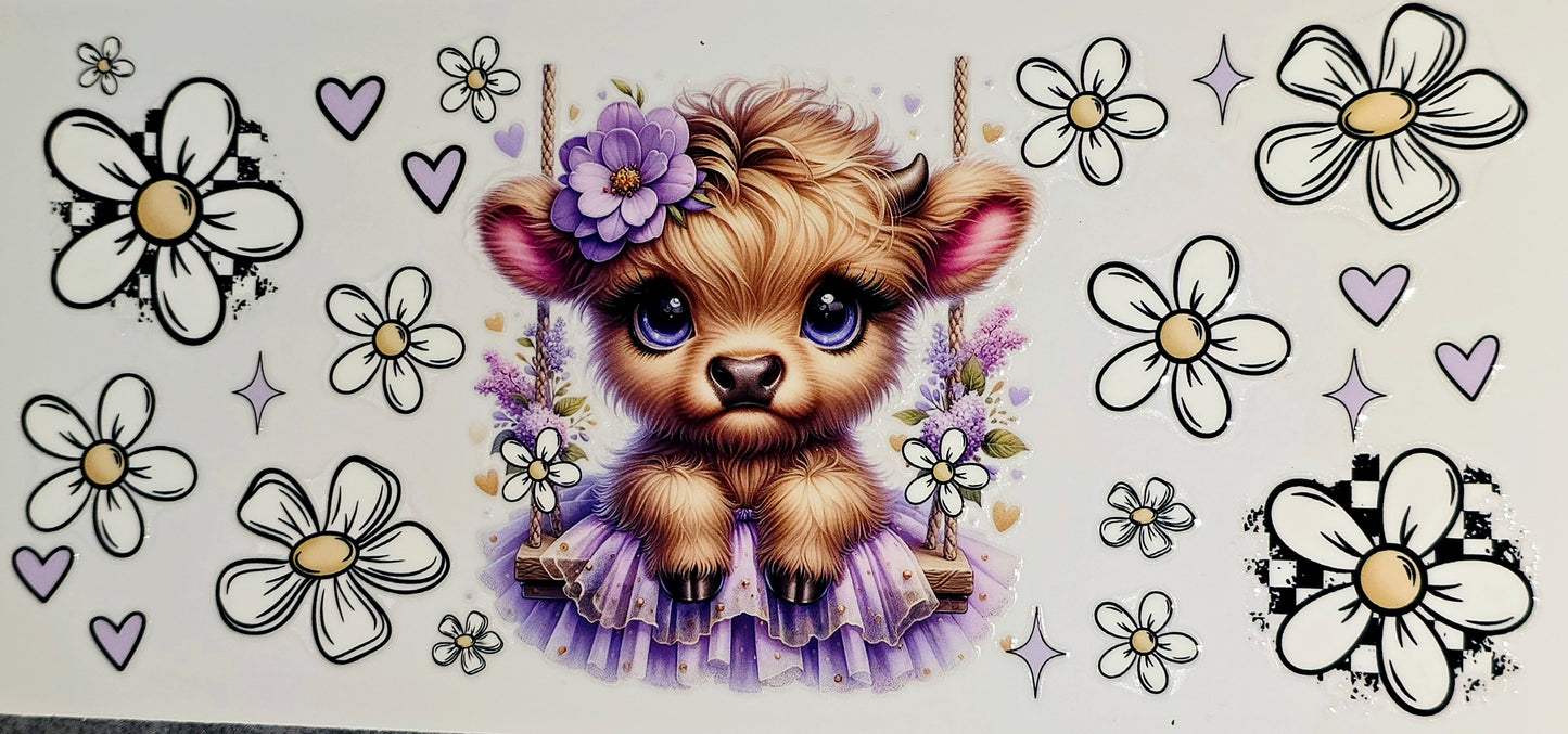 Purple fluffy cow 16 oz clear UV DTF decal wrap
