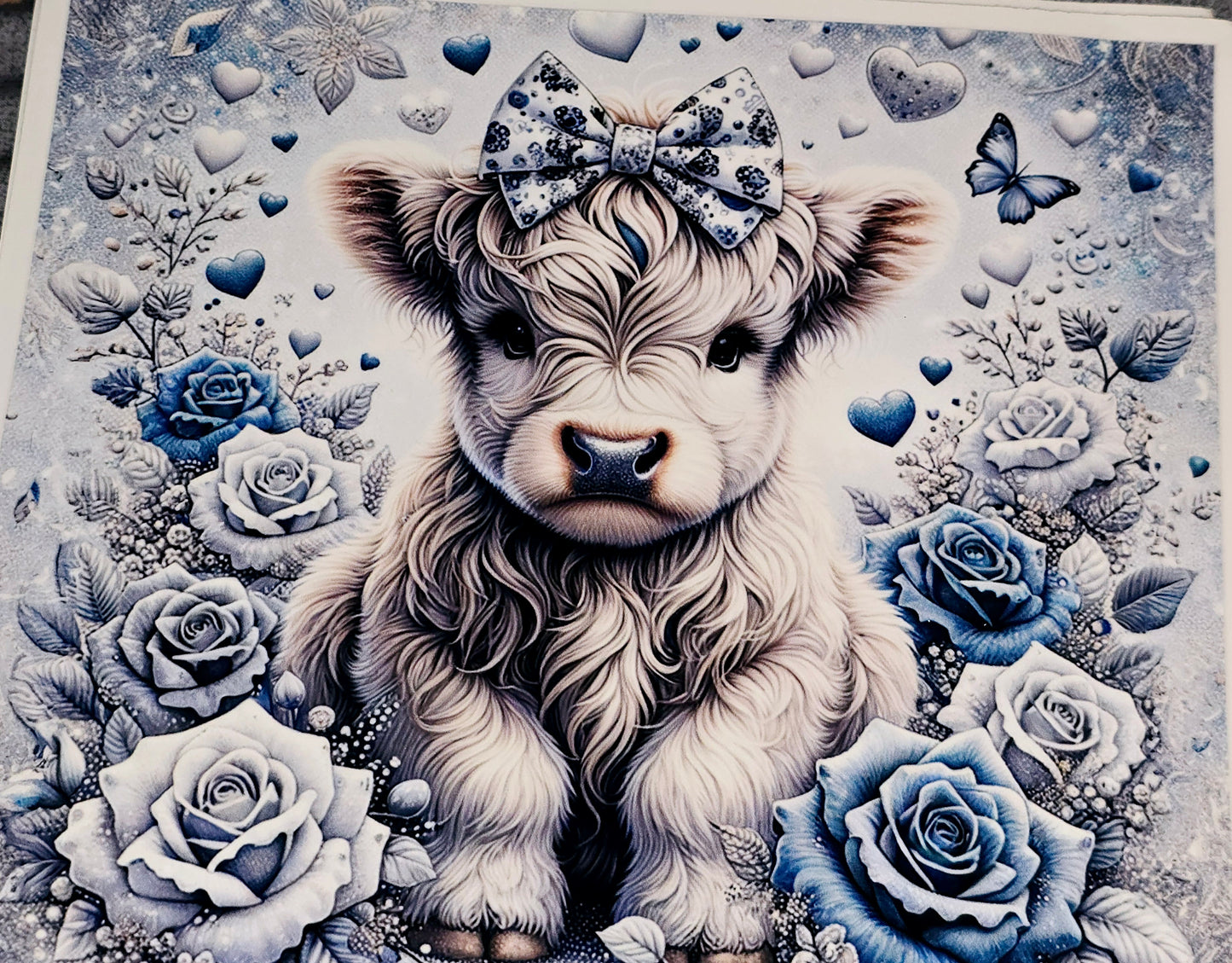 Snowy blue fluffy cow 20 oz vinyl wrap