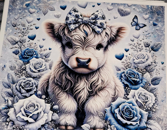 Snowy blue fluffy cow 20 oz vinyl wrap