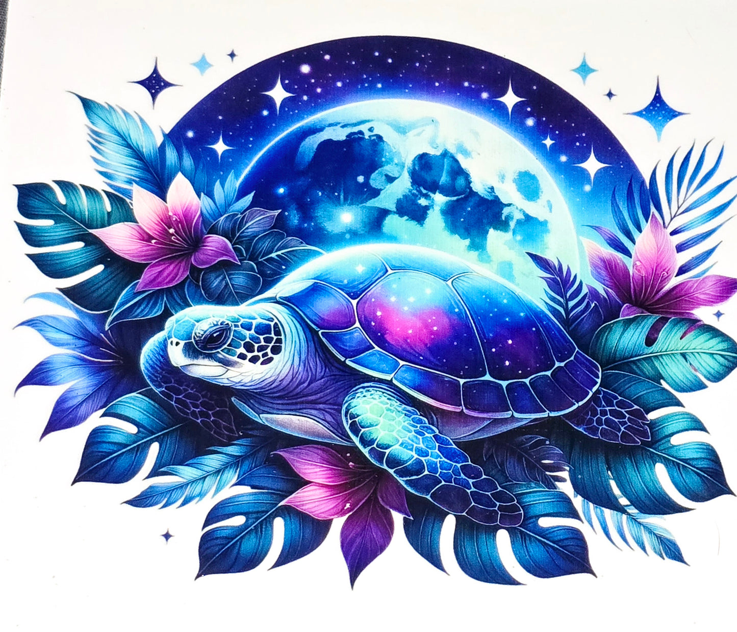 Floral turtles xl clear UV DTF