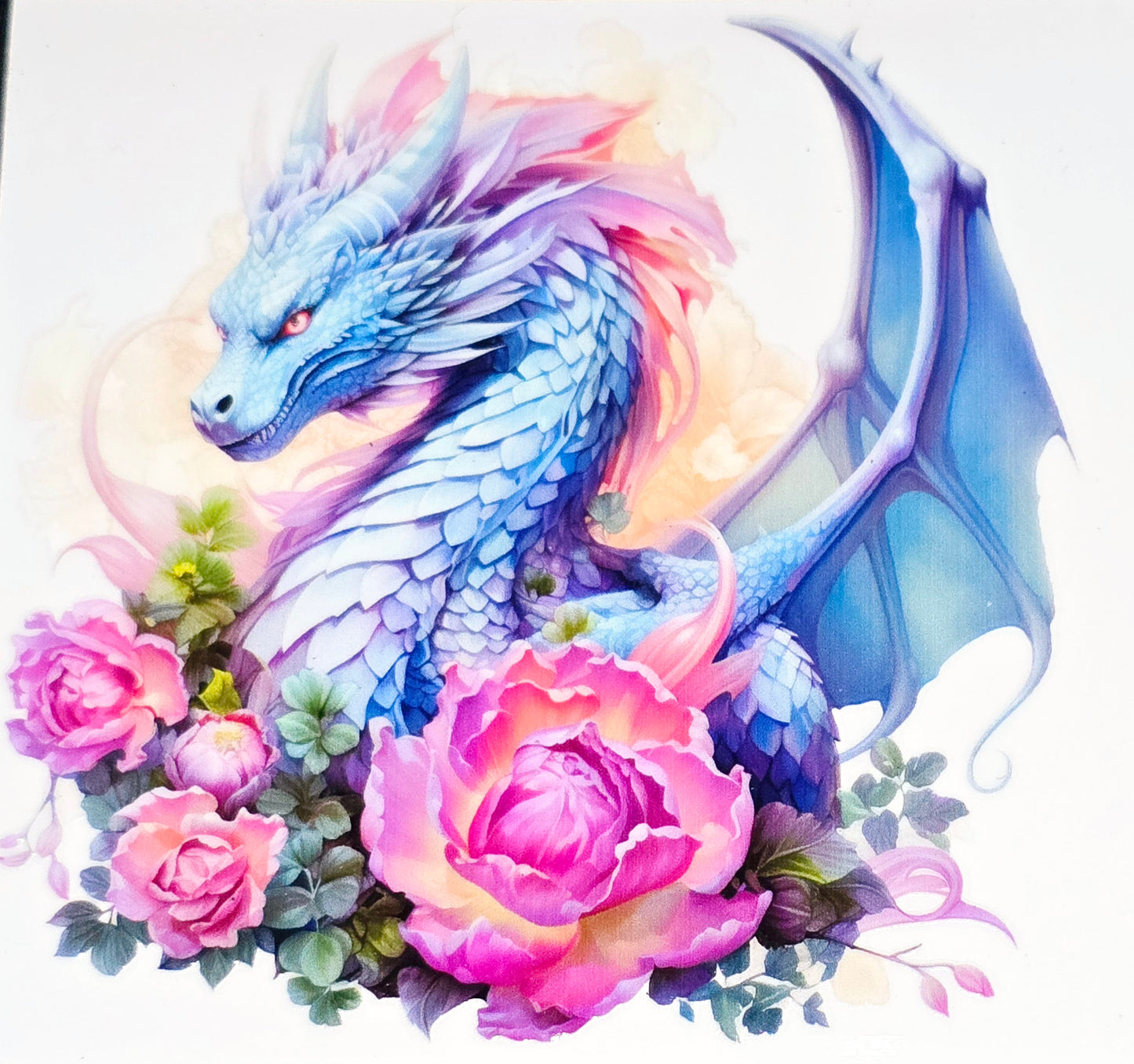 Pastel and rainbow dragon xl clear UV DTF