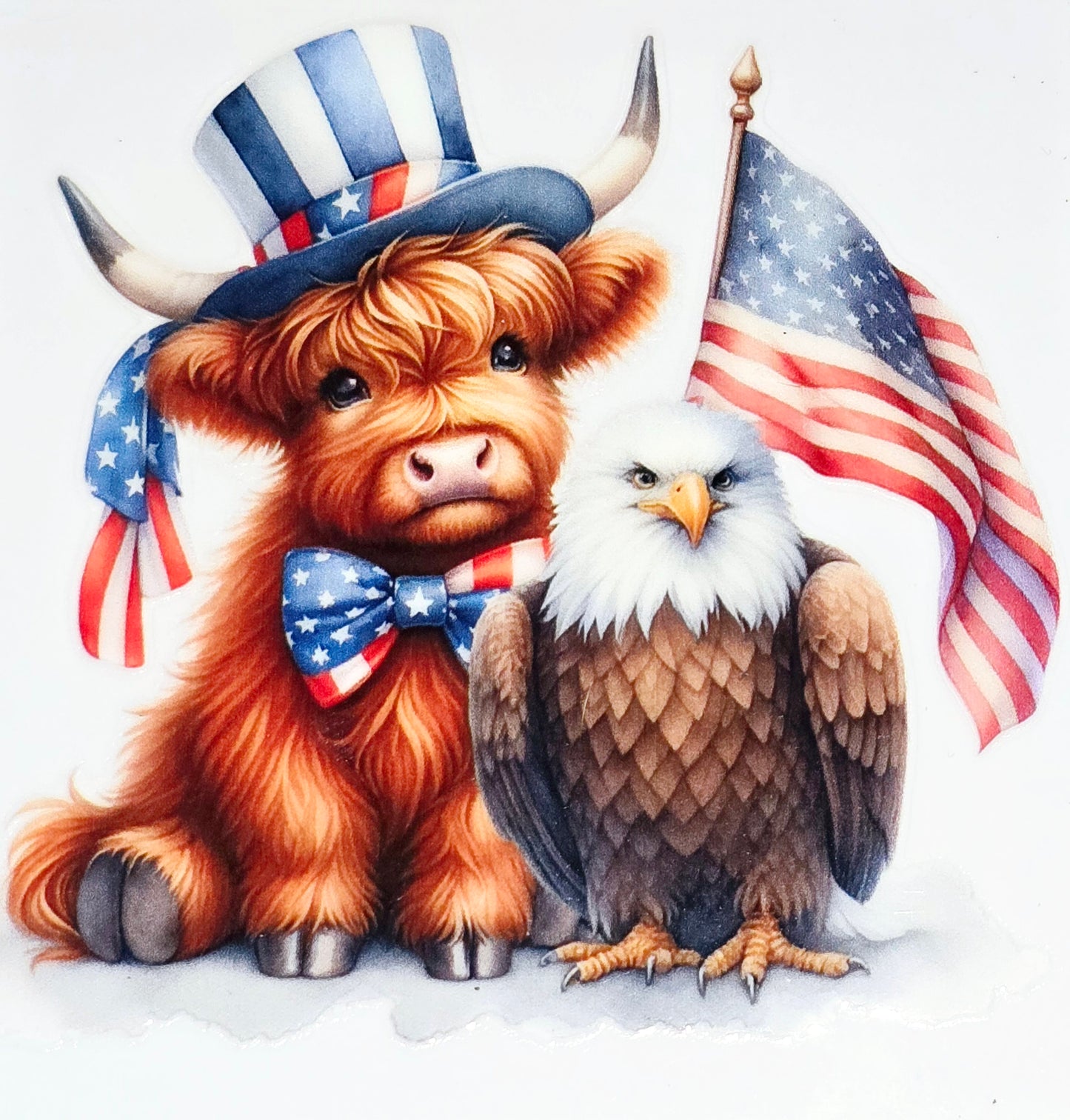 Patriotic fluffy cow medium clear UV DTF