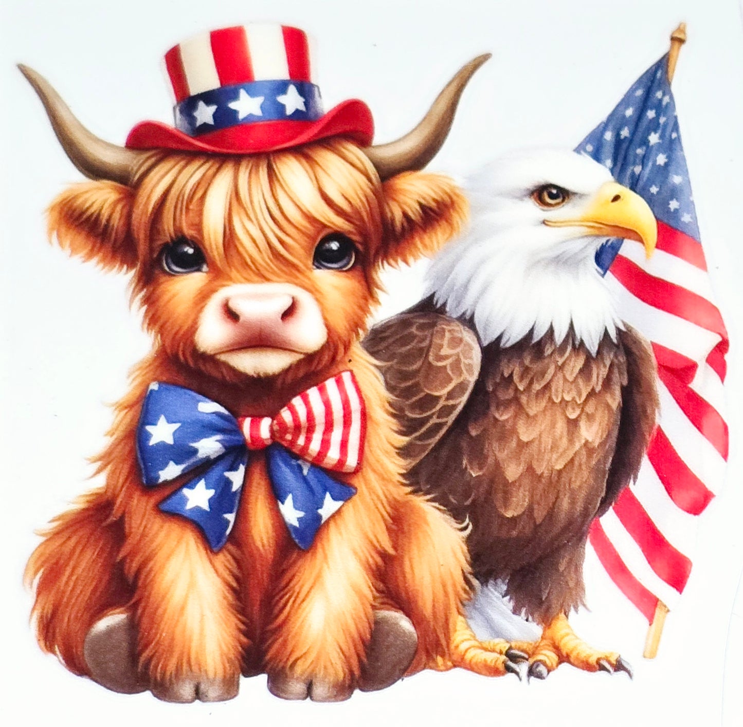 Patriotic fluffy cow medium clear UV DTF
