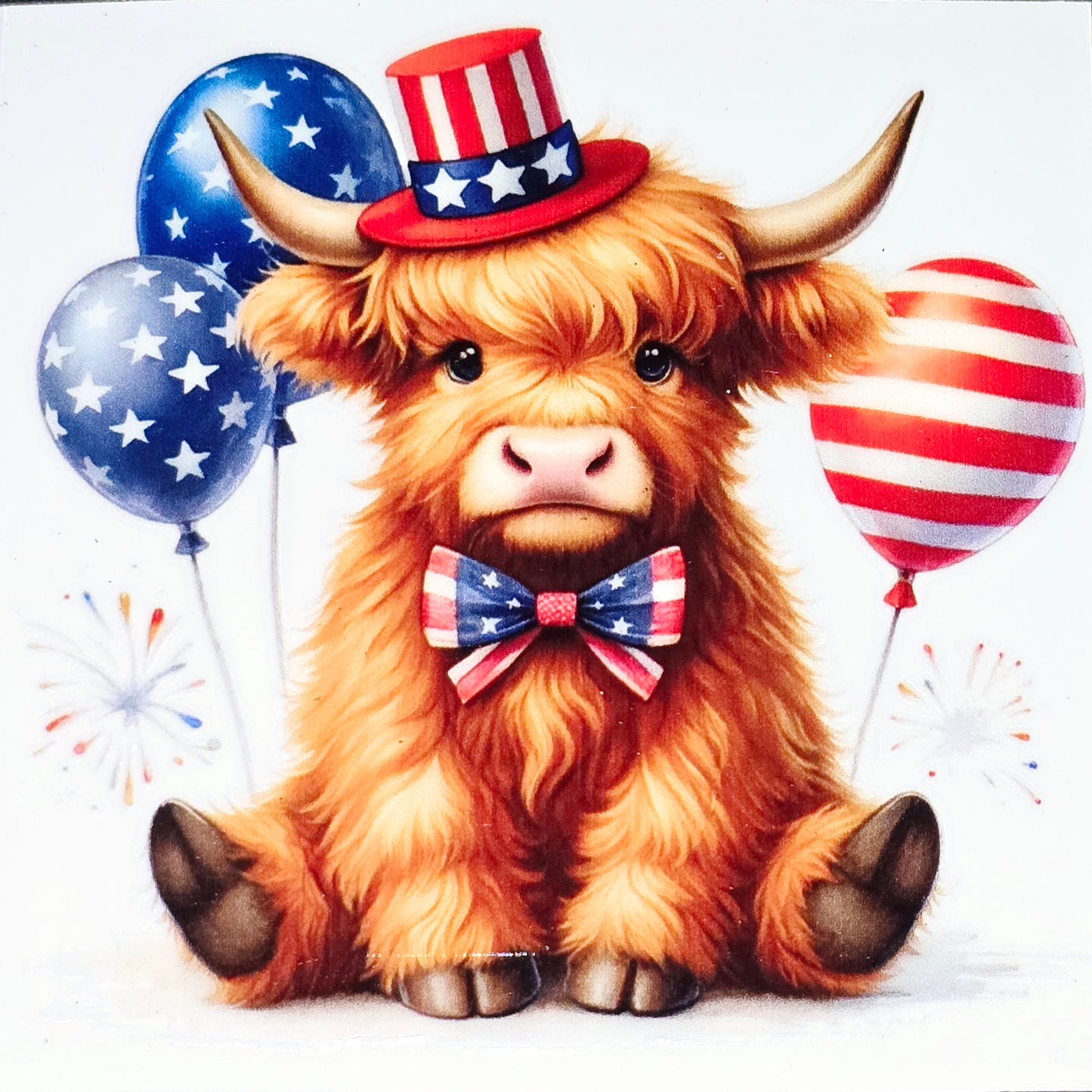 Patriotic fluffy cow medium clear UV DTF