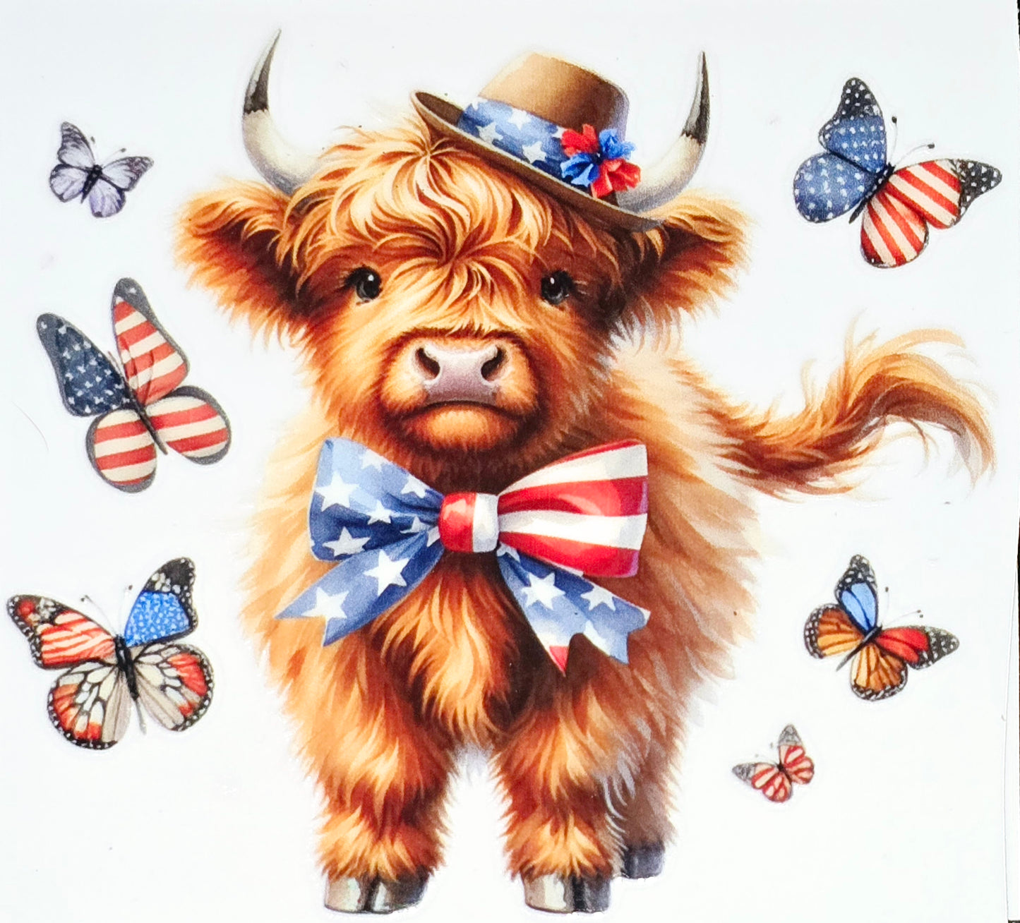 Patriotic fluffy cow medium clear UV DTF
