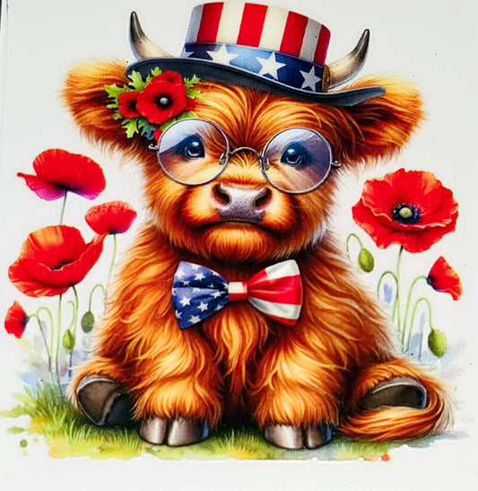 Patriotic fluffy cow medium clear UV DTF