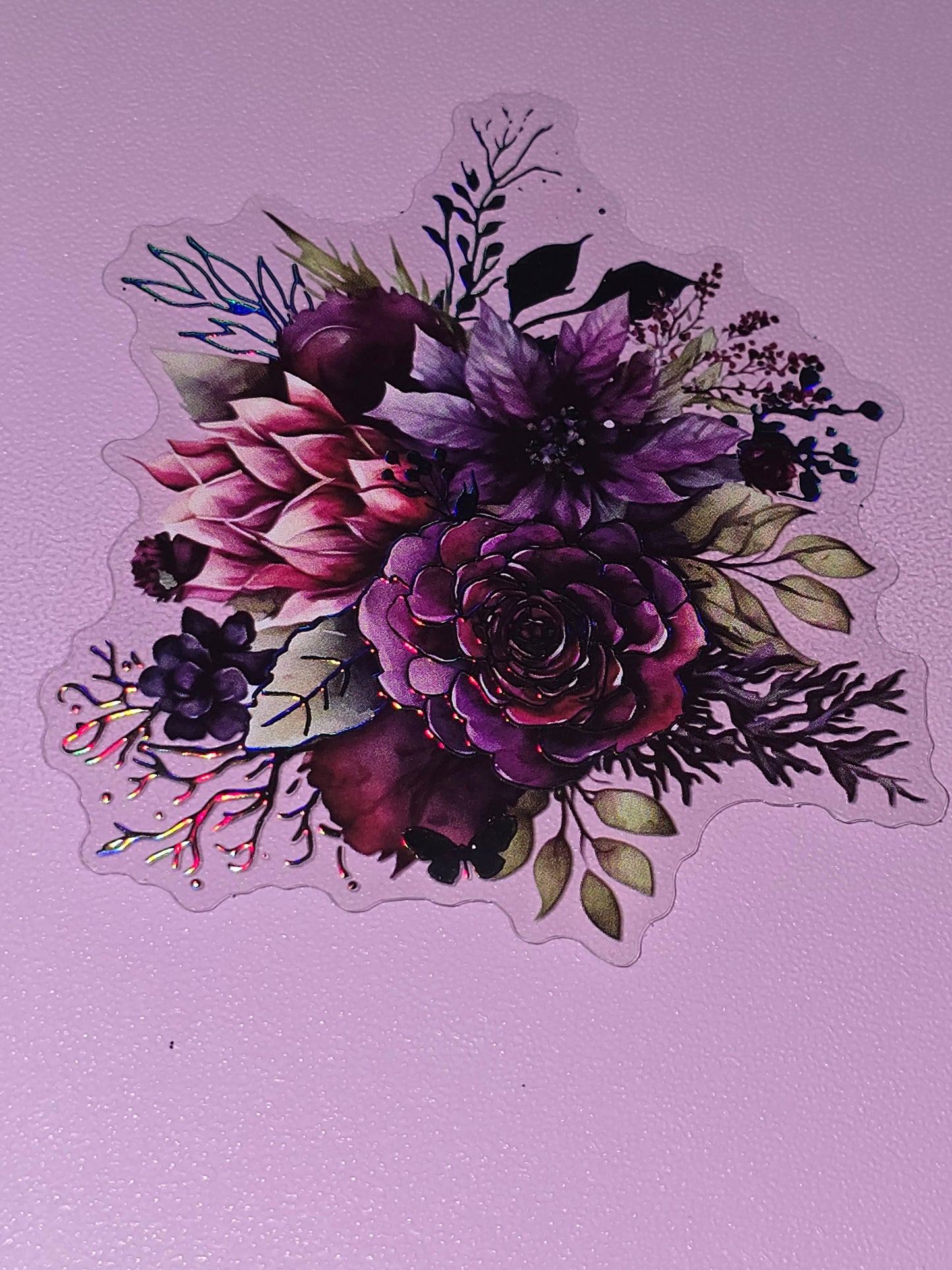 Holographic floral medium clear UV DTF