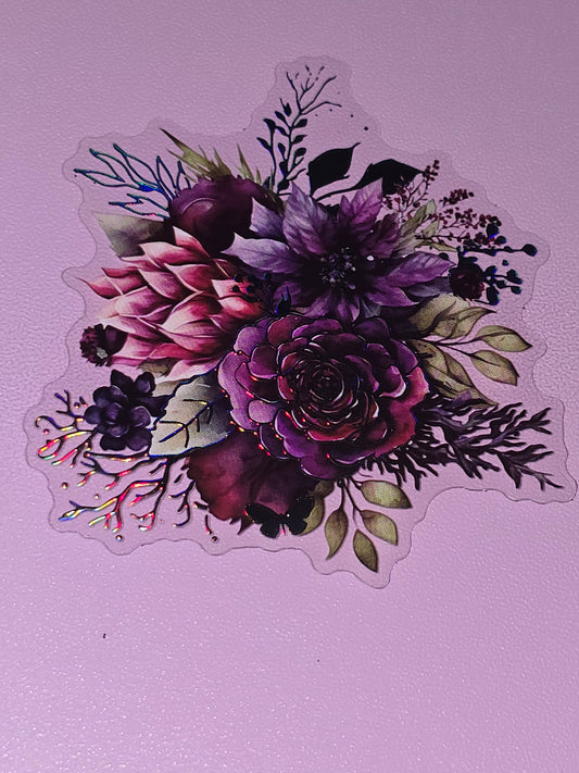 Holographic floral medium clear UV DTF