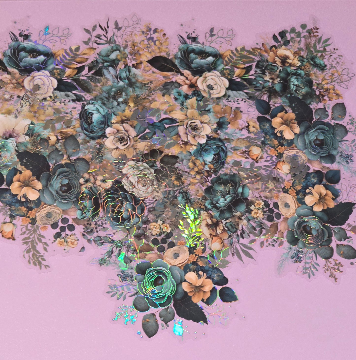 Holographic floral medium clear UV DTF