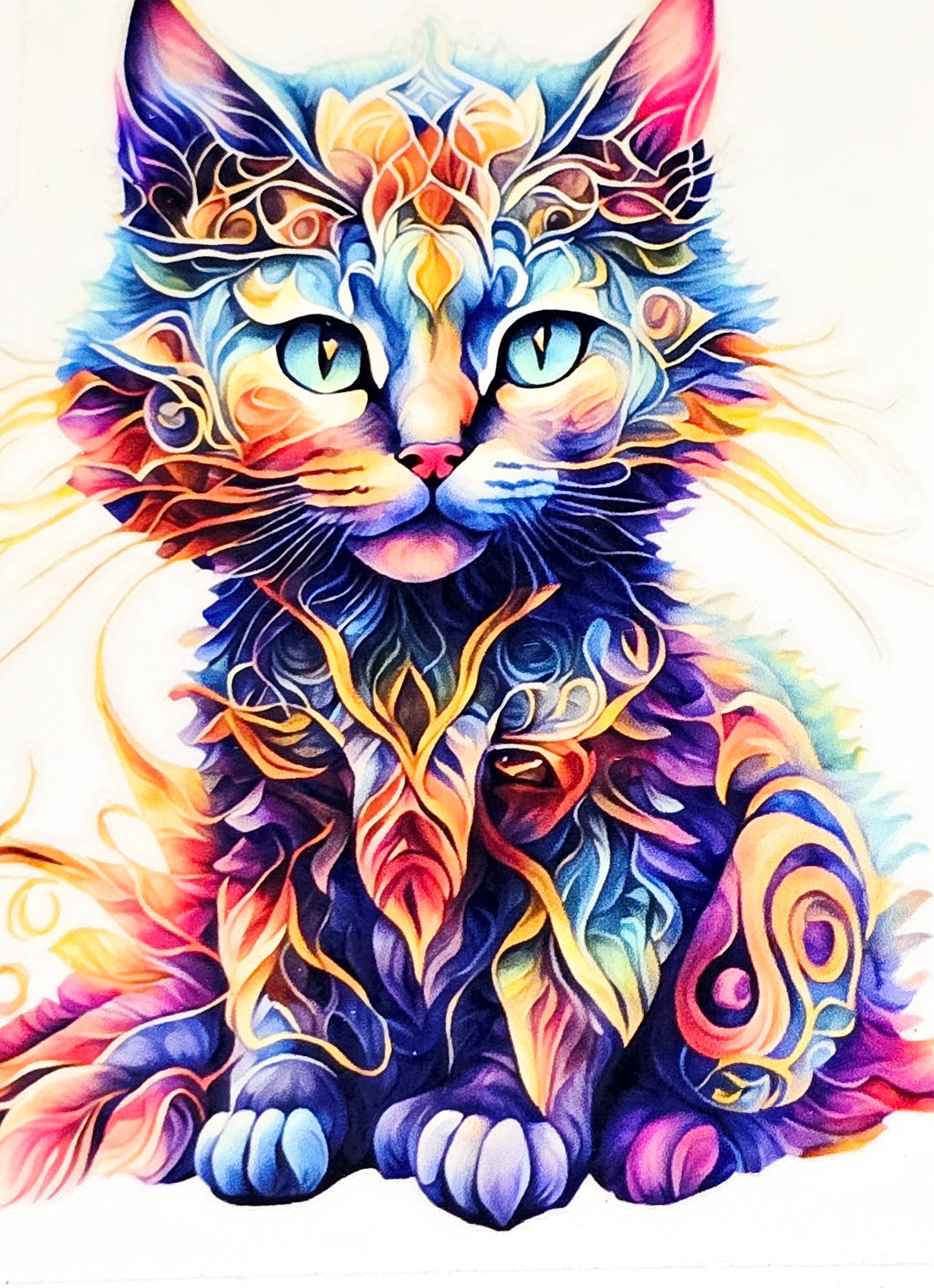 Cat abstract, watercolor large clear UV DTF