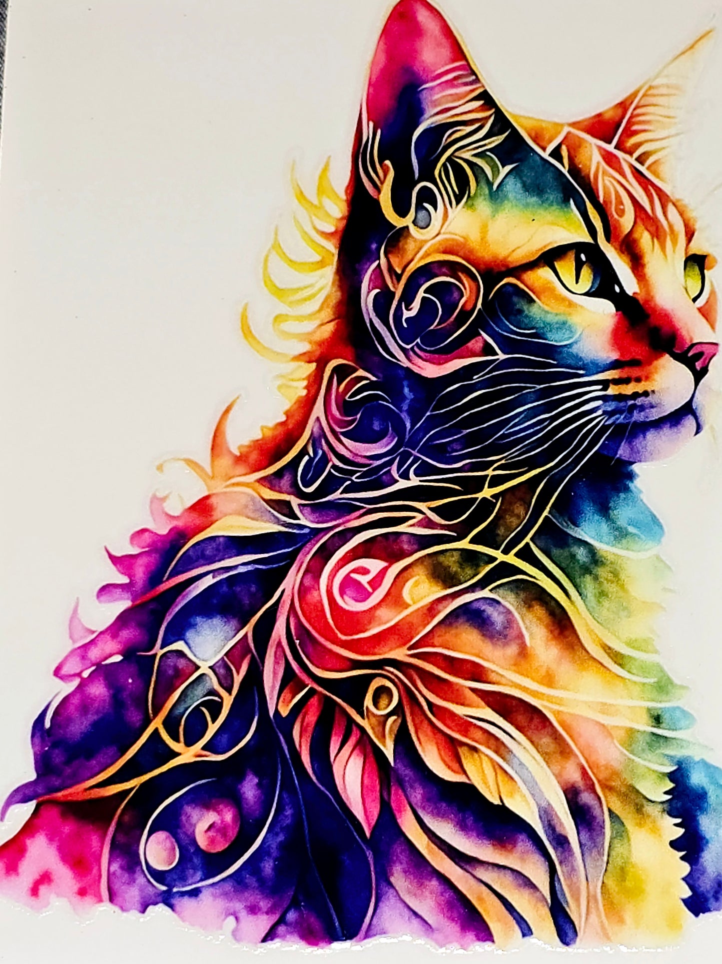 Cat abstract, watercolor large clear UV DTF