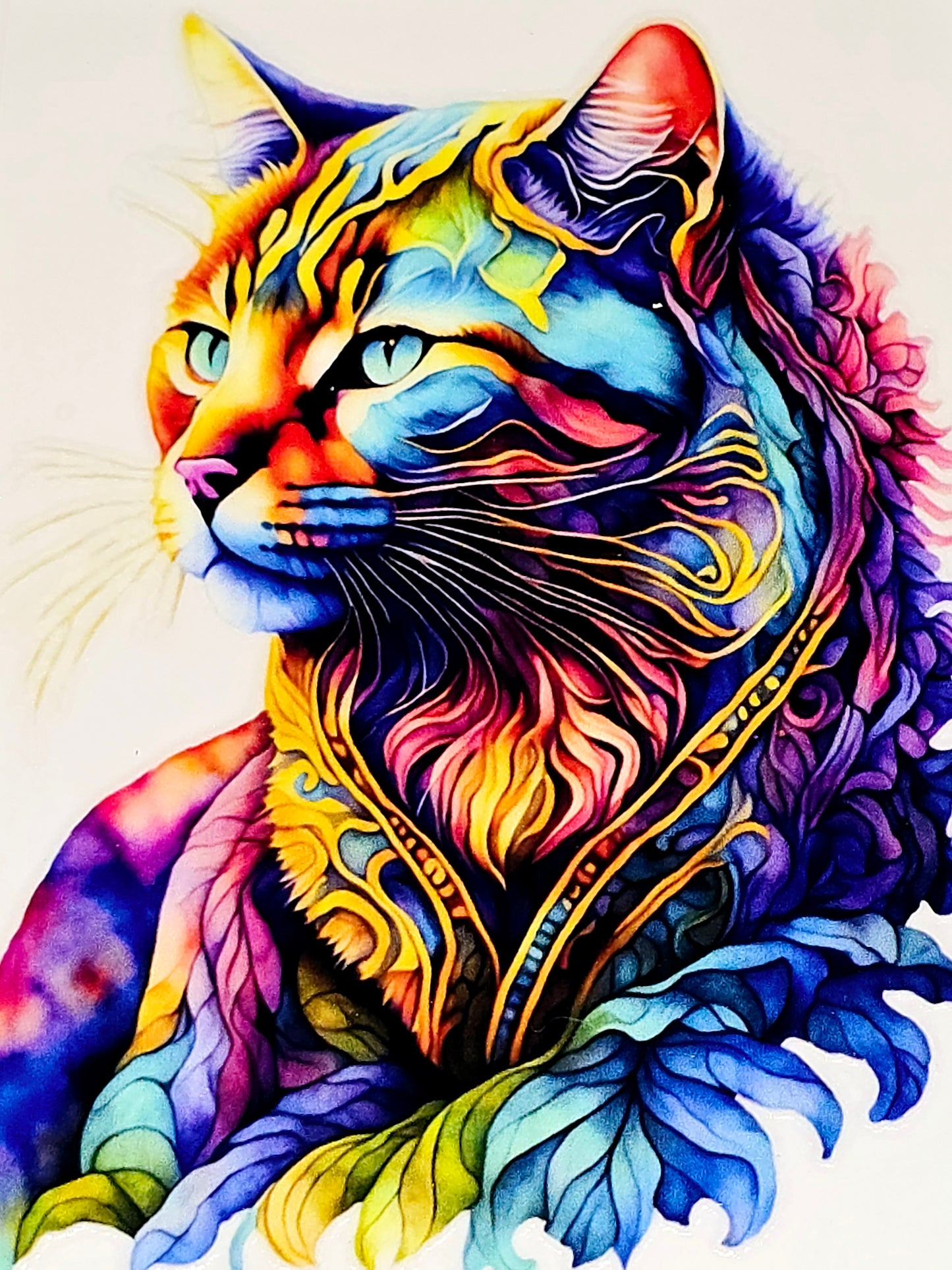 Cat abstract, watercolor large clear UV DTF