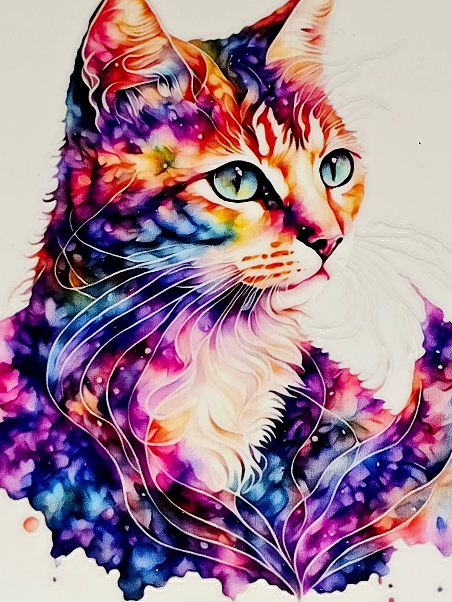 Cat abstract, watercolor large clear UV DTF