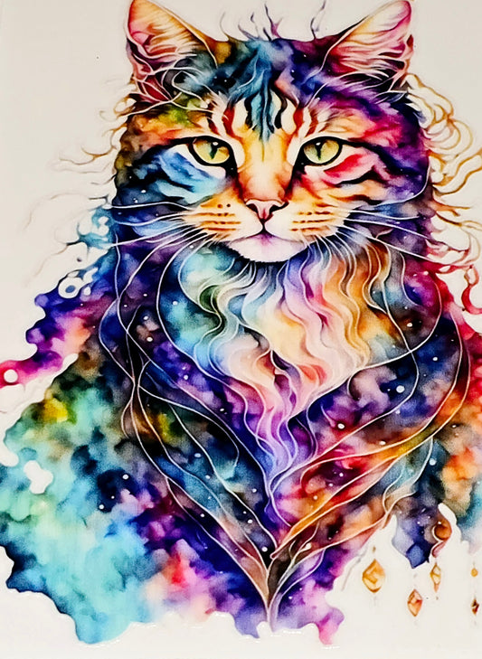 Cat abstract, watercolor large clear UV DTF