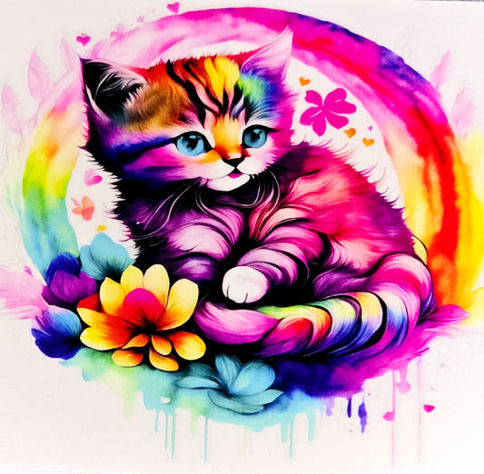 Cat watercolor XL clear UV DTF