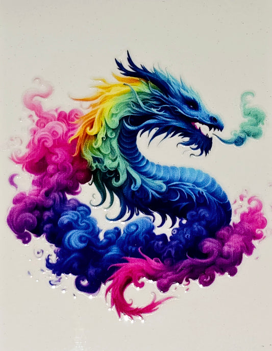Rainbow & pastel dragons medium clear UV DTF