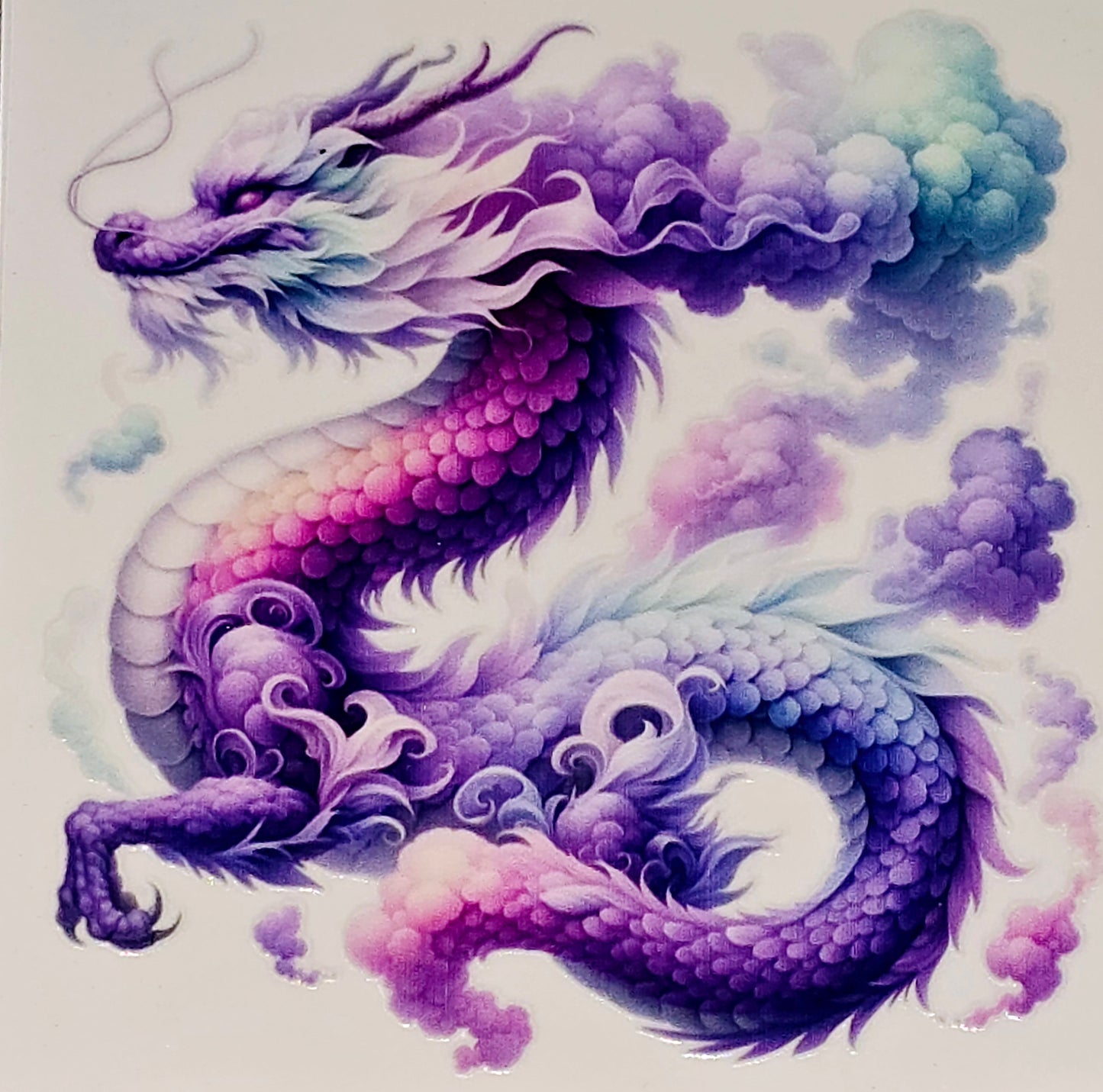 Pastel and rainbow dragon xl clear UV DTF
