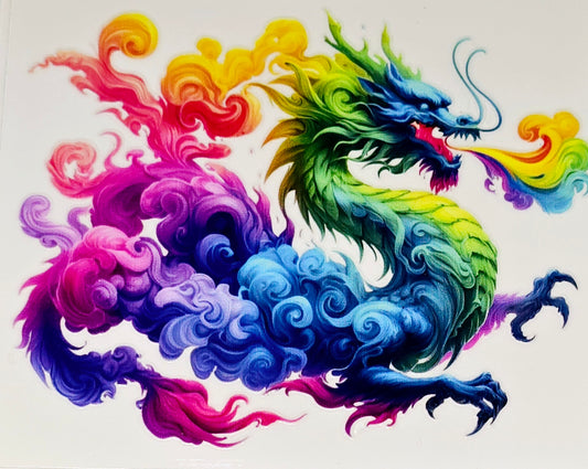 Pastel and rainbow dragon xl clear UV DTF
