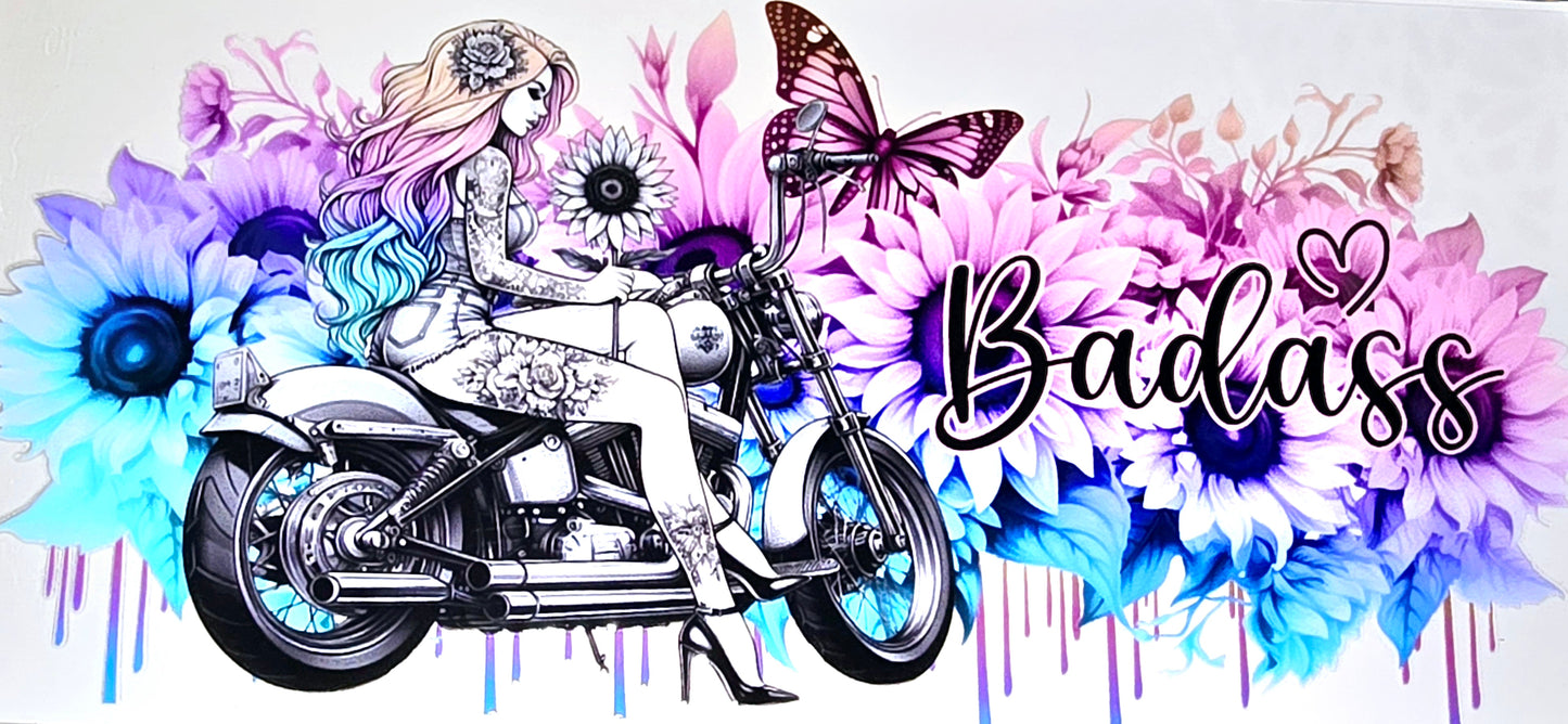 Motorcycle babes clear UV DTF 16 oz wrap