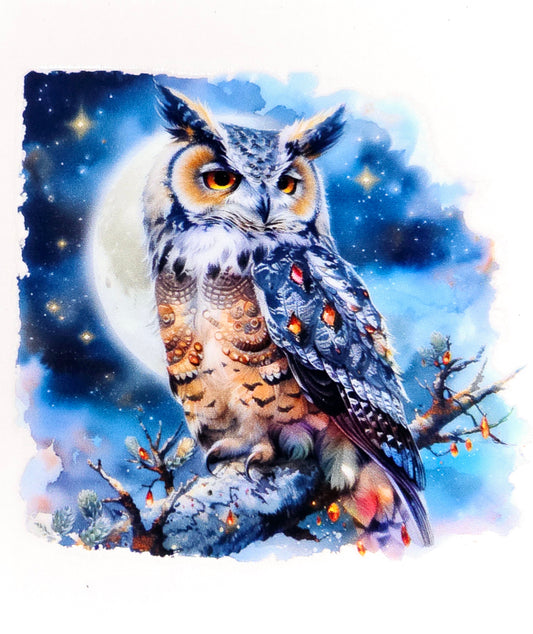 Midnight jeweled owls small clear UV DTF