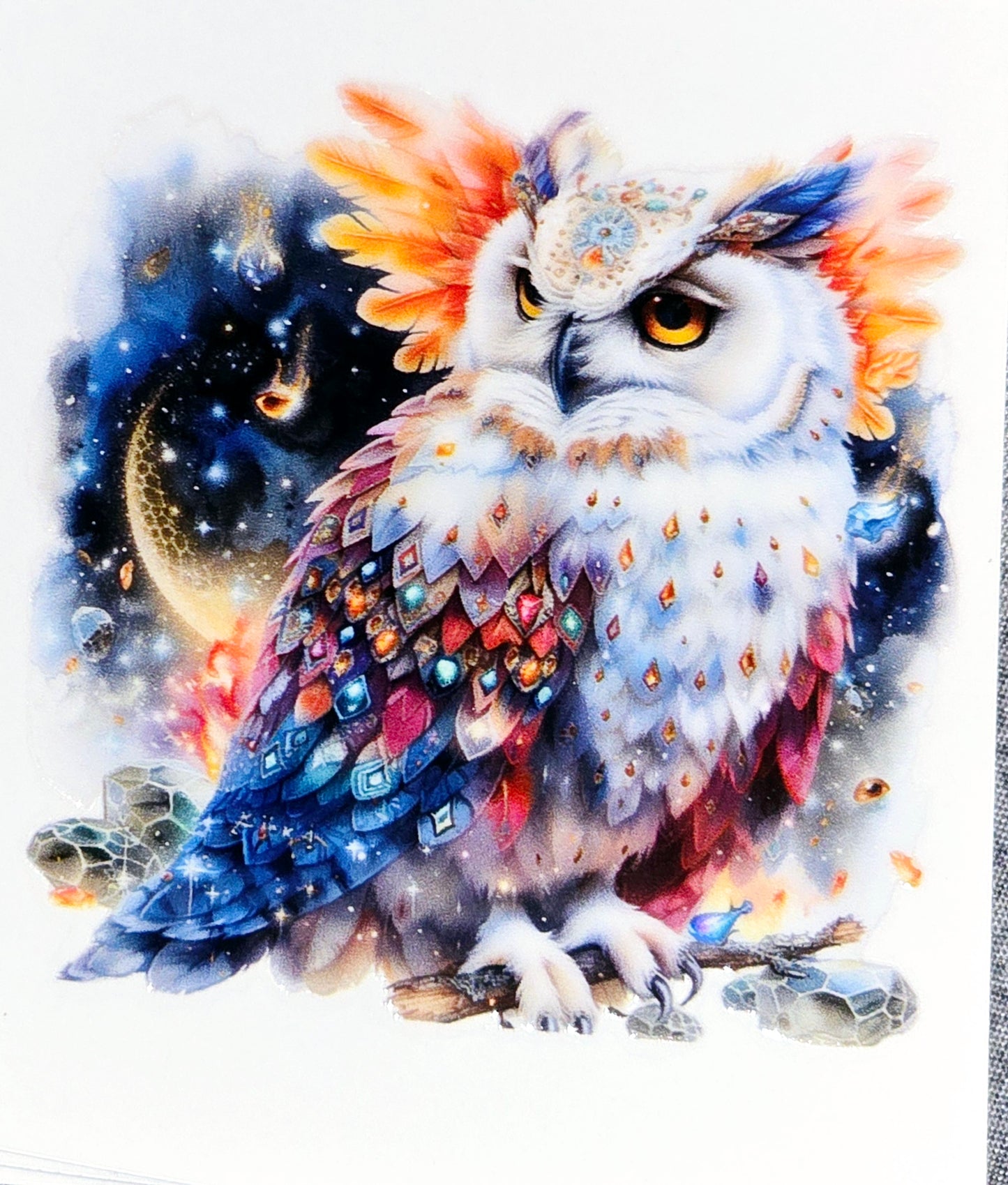 Midnight jeweled owls small clear UV DTF
