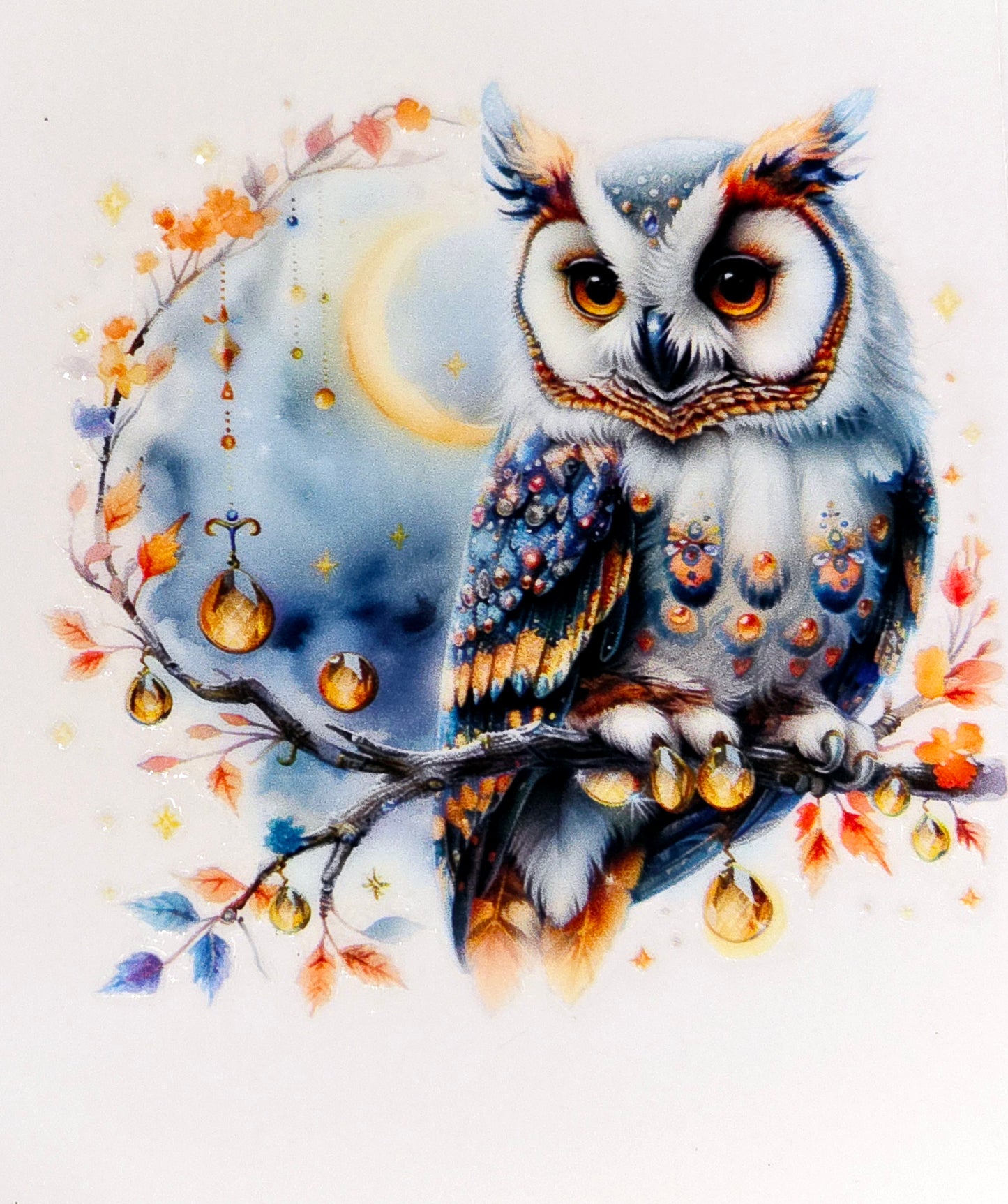 Midnight jeweled owls small clear UV DTF